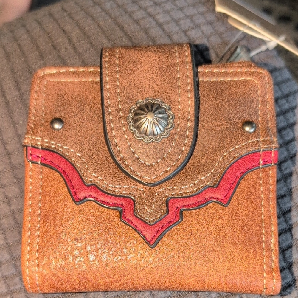 Justin Boots Tan and Red Leather Concho Wallet
